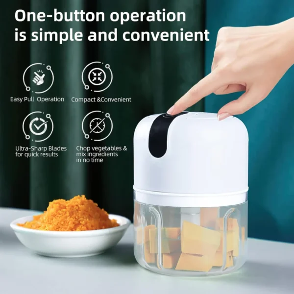 Wireless Rechargeable Mini Electric Garlic Chopper 3 Blades (250Ml) - Image 6