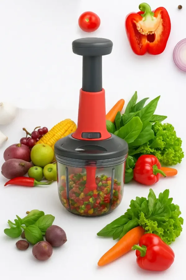 Hand Press Chopper with 3 Blades for Easy Vegetable & Fruit Chopping - Image 3
